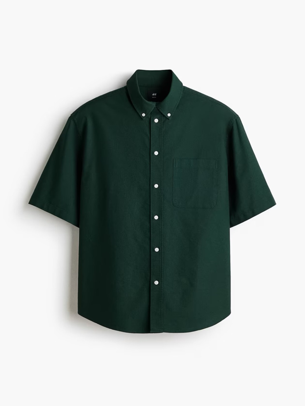 H&M Men’s Relaxed Fit Dark Green Oxford Short Sleeve Button-Up Shirt Size L